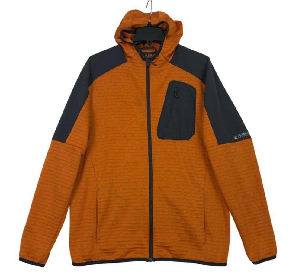 Alaskan Hardgear Mens Hooded Grid Fleece Jacket Standard Fit Orange Size Large